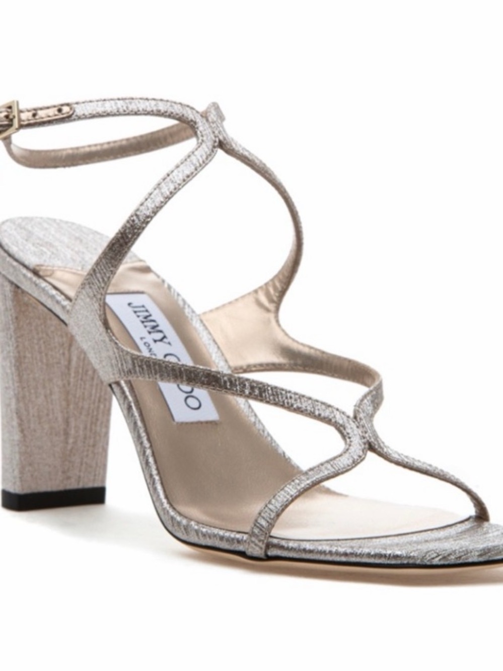 Jimmy Choo Silver AZIE 85 Metallic Strappy Block Heel Sandals 40.5 NWT